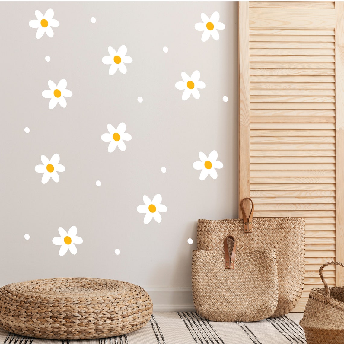 Daisy Flower With Dots Wall Decals Nursery Decal Vinyl Wall Etsy