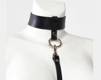 O ring leather collar, Collar and leash, Black leather choker o ring, Handmade leather choker, Leather collar sub man, Sub collar for women