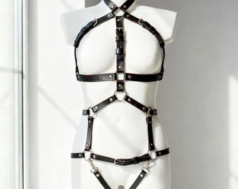 Arneses de lencería, Arneses de cuero para mujer, Arneses de cuerpo entero para mujer, Correas de cuero para el cuerpo, Arneses de talla grande, Body con arnés para mujer