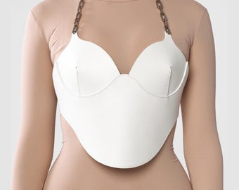 Leather corset top, Leather bustier top, Plus size corset top, White overbust corset, Leather corset women,Corset top white,Leather lingerie