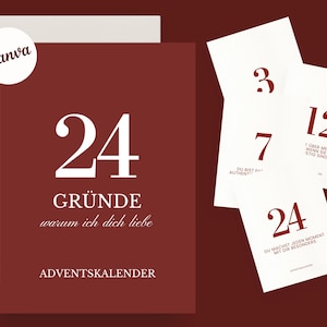 Adventskalender Vorlage zum Ausdrucken - 24 Gründe, warum ich dich liebe - Romantisches DIY Geschenk für Partner und Familie