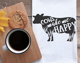 Paño de cocina de saco de harina estilo granja - Las vacas me hacen feliz