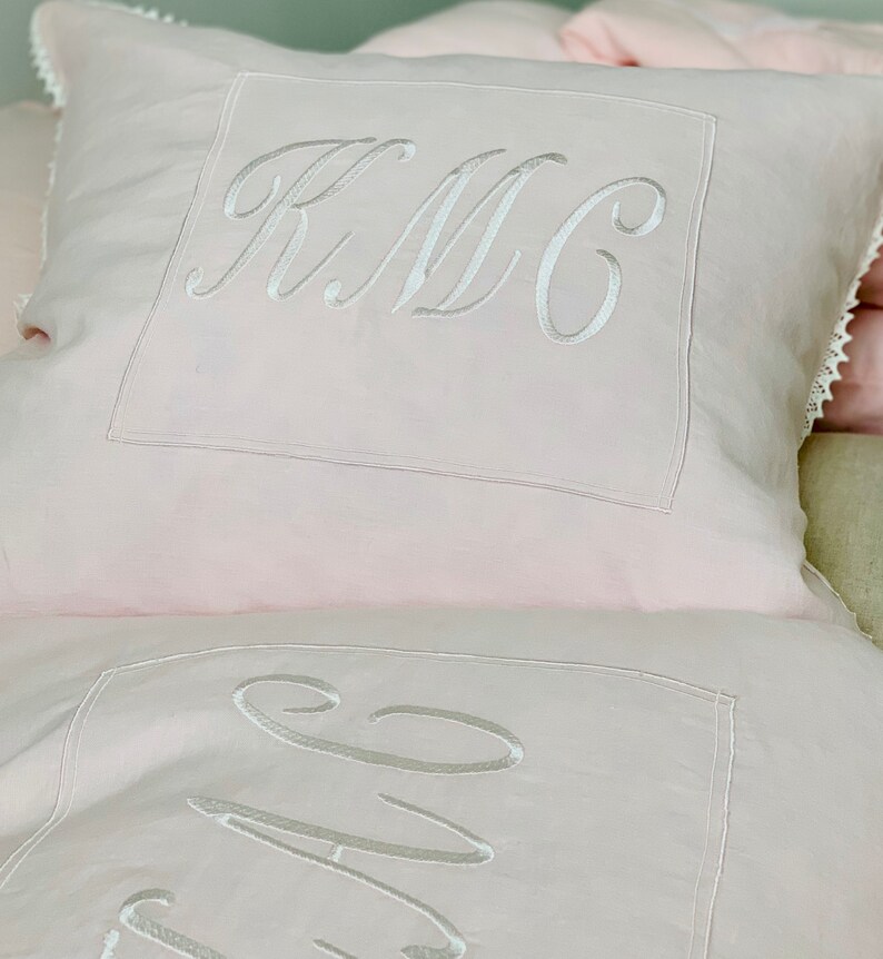 Monogrammed Linen Pillow Sham With Lace Trim. Monogrammed Baby Etsy