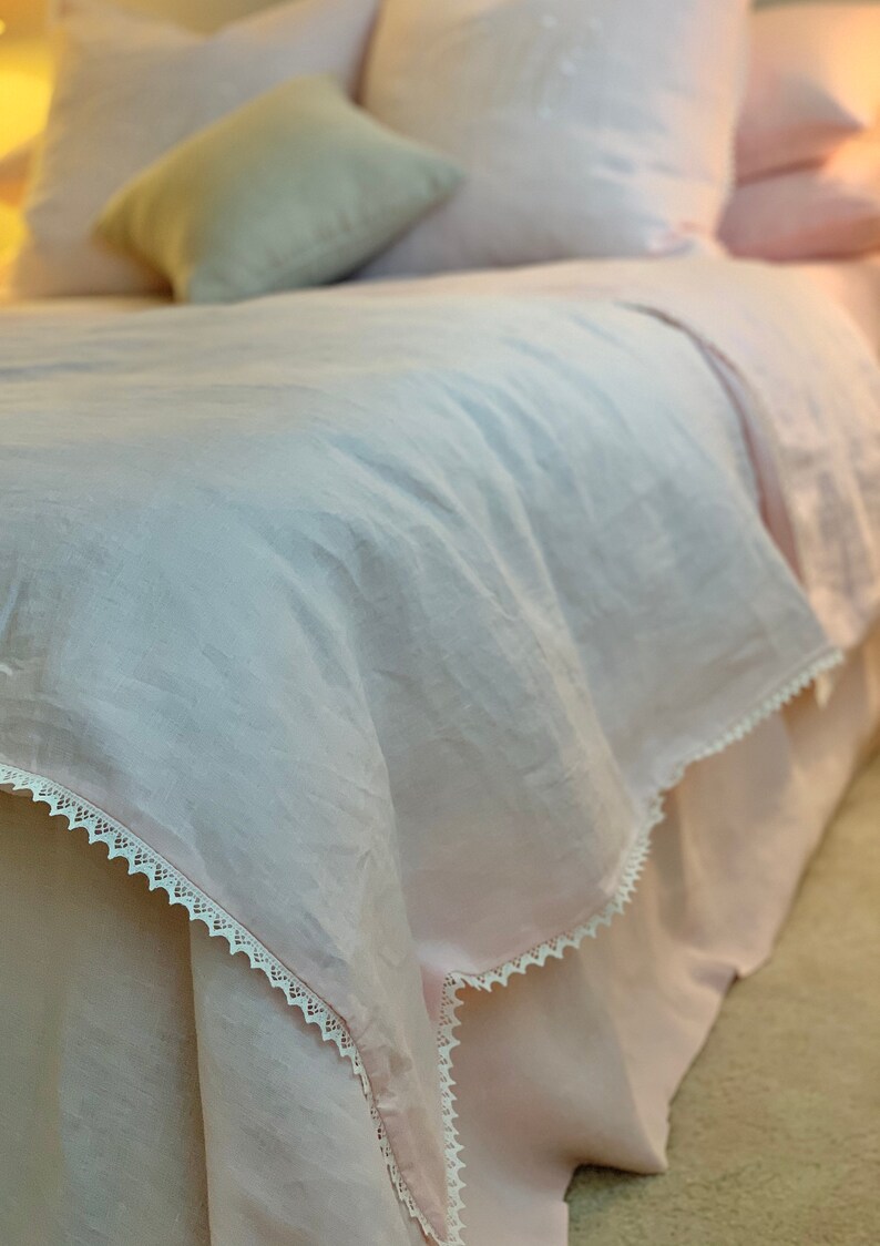 Linen Duvet Cover With Lace Trim. White Natural Blush Pink Etsy
