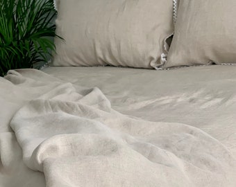 Linen flat sheet in White / Natural / Blush Pink / Light Blue.