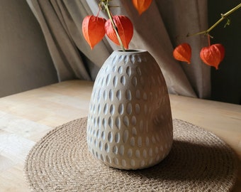 Handmade ceramic bud vase- Cream White Vase with Milk White and Textured design.