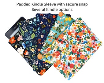 NEW! Padded Kindle case or sleeve, with secure closure, made with Rifle Paper Company fabric. Select your Kindle model in the drop down menu