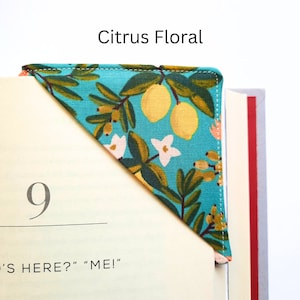 Corner bookmark made with popular Rifle Paper Company fabric, cute gift for any book lover, Mother's Day gift, reading gift, Teacher gift Citrus Floral