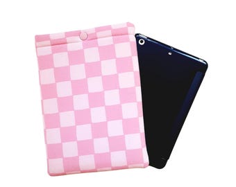 Pink Checkered iPad mini Case: Padded Tablet Sleeve with Snap