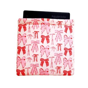 Pink Bows Kobo Sleeve with Snap: Padded Coquette E-reader Case, Choose your Lining