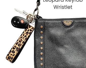 Leopard Print Key Fob Wristlet: Handmade Fabric Keychain, Gift for Women