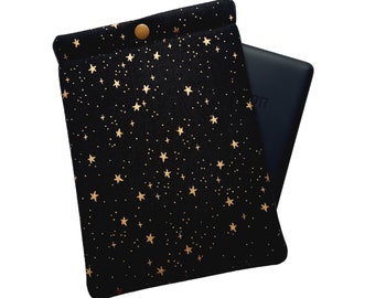 Padded Kindle case or sleeve, with snap made with black gold stars fabric. Select your Kindle model in the drop down menu. 2022 Kindle case