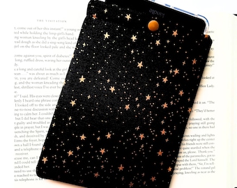 Halloween Kindle Paperwhite Sleeve with Snap: Black Metallic Stars Padded Case, Handmade by QueentopazCreations