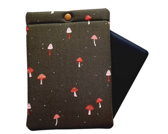 NEW! Padded Kindle case or sleeve, with snap closure, made with cute Green Mushroom fabric. Select your Kindle model in the drop down menu