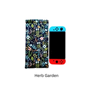 Nintendo Switch case or Switch Lite case for women, Padded OLED Switch pouch, Pretty carrying case with secure snap, Several fabric choices Herb Garden