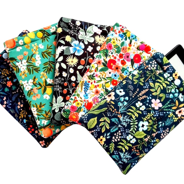 Rifle Paper Co. Kindle Sleeve: Padded E-reader Case with Snap, Several Fabric Options, Handmade Gift