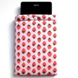 Kindle sleeve, padded with snap for:  Paperwhites, Colorsoft, Signature, Oasis, Basic, Scribe, other e-readers, Strawberry Kindle Pouch.