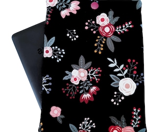 Funda acolchada con diseño floral negro para Kindle con cierre a presión: funda blanda para lector electrónico