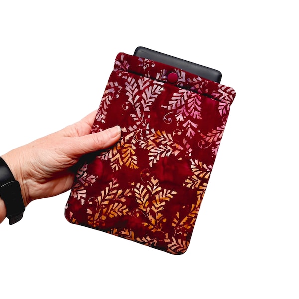 Fall Kindle sleeve, Kindle Paperwhite case for 11th generation, 10th generation, 2022 Basic Kindle, Oasis or Kindle Scribe, Burgundy Batik