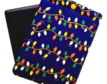Christmas Kindle Sleeve with Snap: Padded Reader Case, Rifle Paper Co. Fabric, Christmas Lights E-reader Pouch, Handmade Fabric Kindle Case