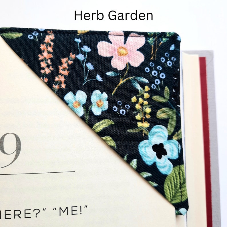 Corner bookmark made with popular Rifle Paper Company fabric, cute gift for any book lover, Mother's Day gift, reading gift, Teacher gift Herb Garden