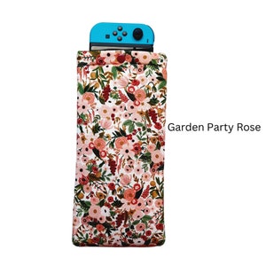 Nintendo Switch case or Switch Lite case for women, Padded OLED Switch pouch, Pretty carrying case with secure snap, Several fabric choices Garden Party Rose