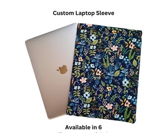 Custom Laptop sleeve padded with thick foam with secure snap. Made to order to fit your laptop or iPad. Your choice of Rifle Paper Co fabric