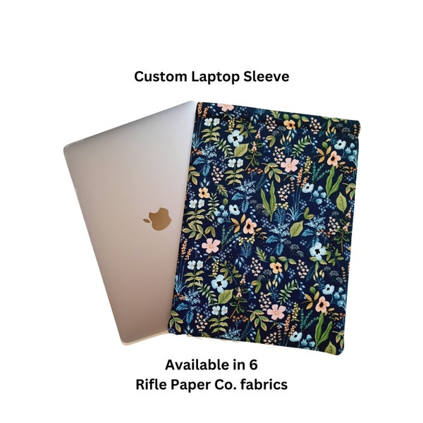 Custom Laptop sleeve padded with thick foam with secure snap. Made to order to fit your laptop or iPad. Your choice of Rifle Paper Co fabric