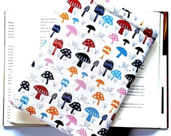 Padded Book sleeve: Soft Book Cover Made with Cottagecore Mushroom Fabric