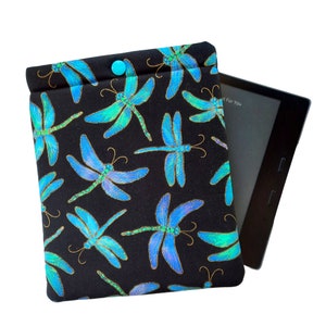 Kindle Oasis sleeve, case, small kindle pouch, padded with thick foam, KAM snap closure, beautiful Dragonflies print, e-reader cover.