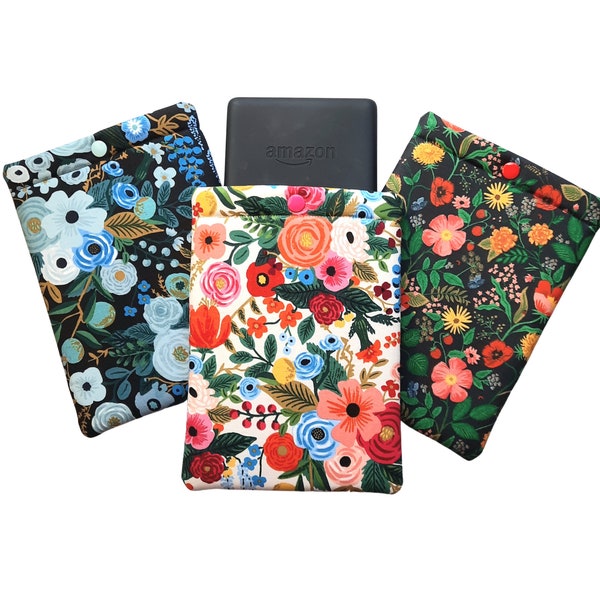 NEW! Padded Kindle case/ sleeve, with secure closure, made with Rifle Paper Company fabric. Select your Kindle model in the drop down menu