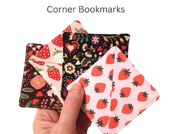 Strawberry Corner Bookmark: Fabric Page Marker, Stocking Stuffer Gift, Handmade by QueentopazCreations, Several Fabric Options