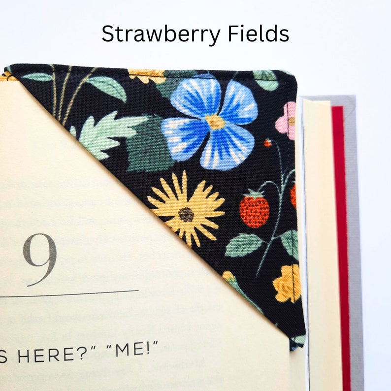 Corner bookmark made with popular Rifle Paper Company fabric, cute gift for any book lover, Mother's Day gift, reading gift, Teacher gift Strawberry fields