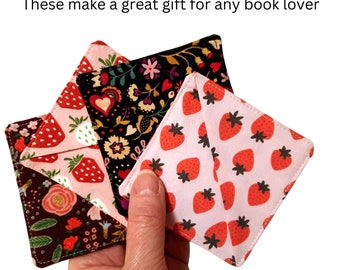 Corner Bookmark, Strawberry bookmark, fabric bookmark, cute bookmark, page marker, book gift for friend, Mother's day gift, teacher gift