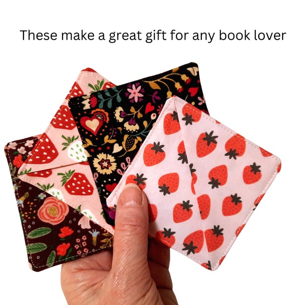 Corner Bookmark, Strawberry bookmark, fabric bookmark, cute bookmark, page marker, book gift for friend, Mother's day gift, teacher gift