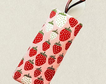 Strawberry Print Glasses Case: Padded Eyeglass or Sunglasses Pouch, Handmade Gift