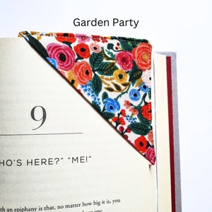 Corner bookmark made with popular Rifle Paper Company fabric, cute gift for any book lover, Mother's Day gift, reading gift, Teacher gift Garden Party