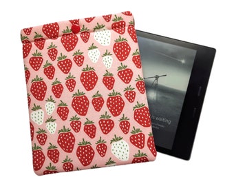 Kindle Oasis book sleeve, case, small kindle pouch with KAM snap closure, padded Strawberry book sleeve, protector, ereader cover for Oasis.