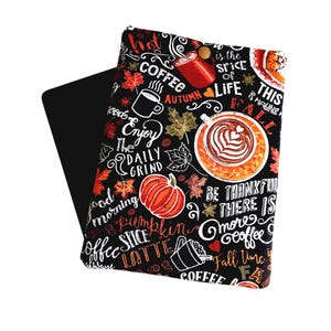 May include: Black coffee-themed book cover with autumn-themed graphics. The cover features coffee cups, pumpkins, and fall leaves. Text includes "Coffee", "Autumn", "Pumpkin Spice", and "Fall Time".