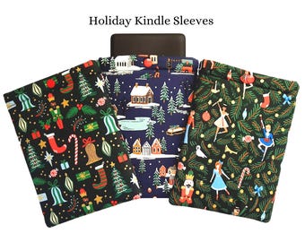 Christmas Kindle Sleeve with Snap: Rifle Paper Co. Padded E-reader Cover, Handmade by QueentopazCreations