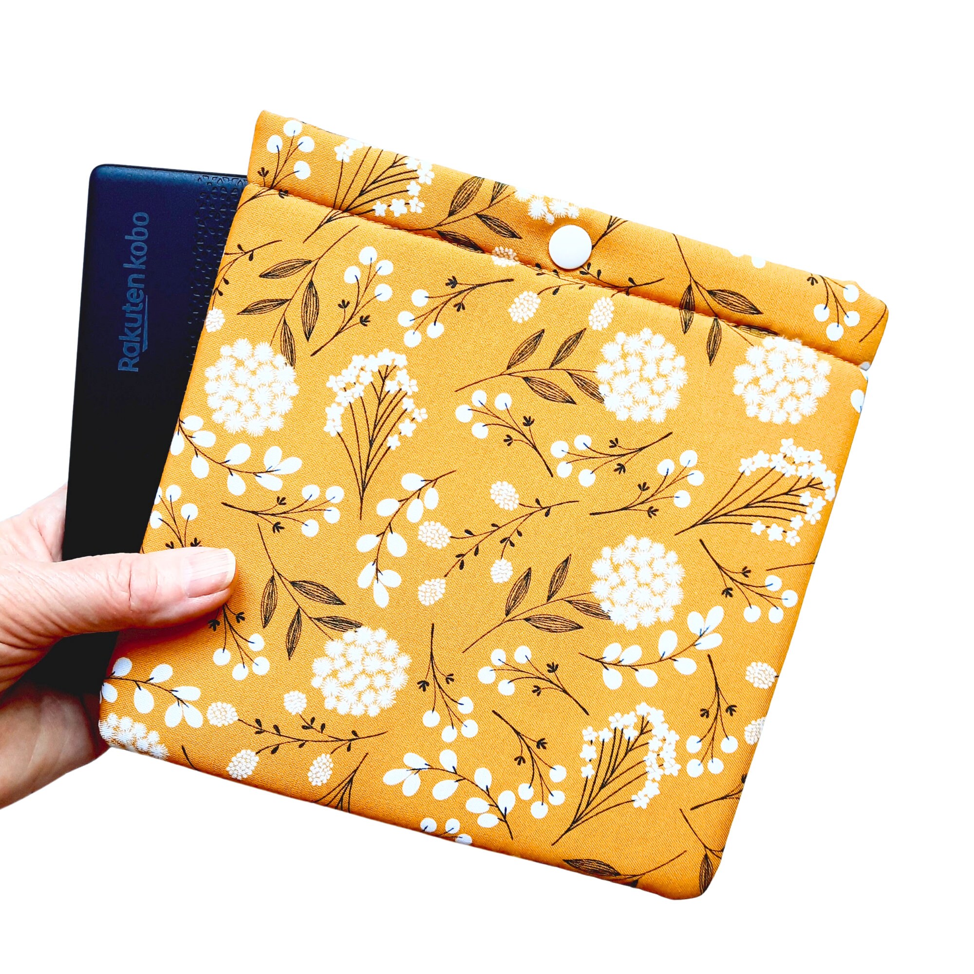 Floral Kobo Libra Sleeve: Padded Mustard Yellow E-reader