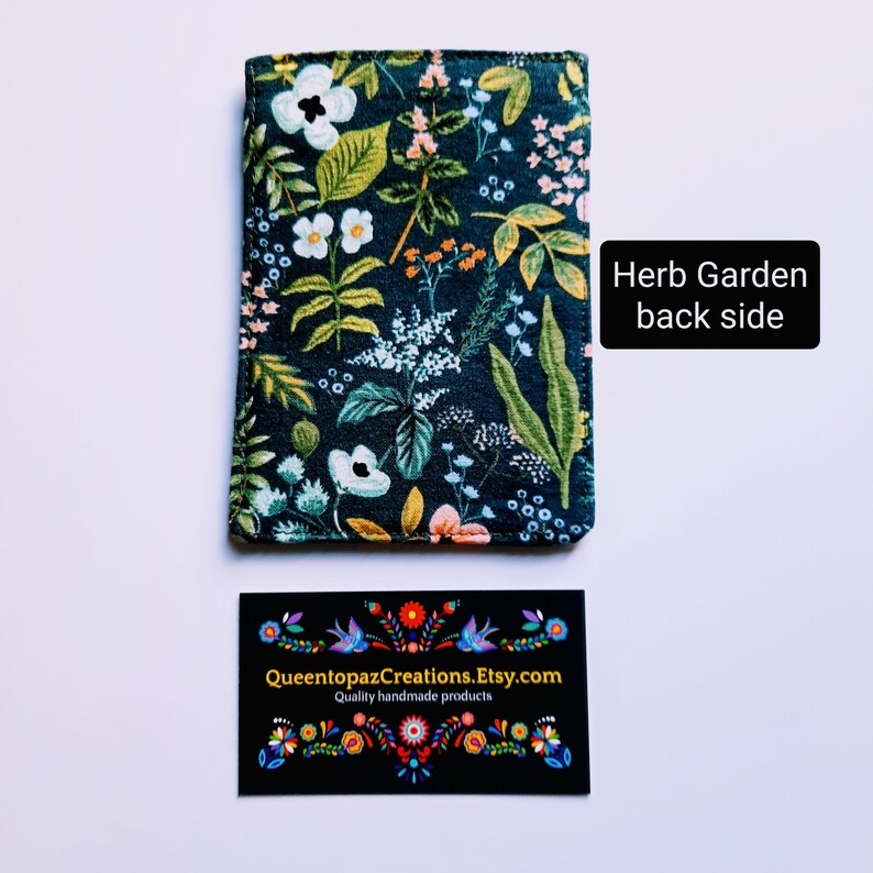 Vaccination Card Holder, choose 3x4 or 3.5x4.25. Firm Vaccine card wallet, vaccine card protector, made with Rifle Paper Co. fabric. Herb Garden