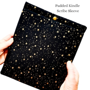 Kindle Scribe Sleeve: Padded Case with Rifle Paper Co. Black Gold Stars Fabric