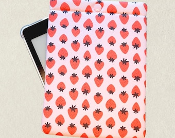 Padded Kindle Sleeve with Snap: Strawberry E-Reader Pouch, Soft Case for All Kindle Models