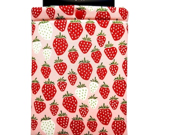 Custom Padded Sleeve with Snap for All E-Readers:  Made to Order Cover for Kindles, Boox, Nook, Kobo Readers, Strawberry Print