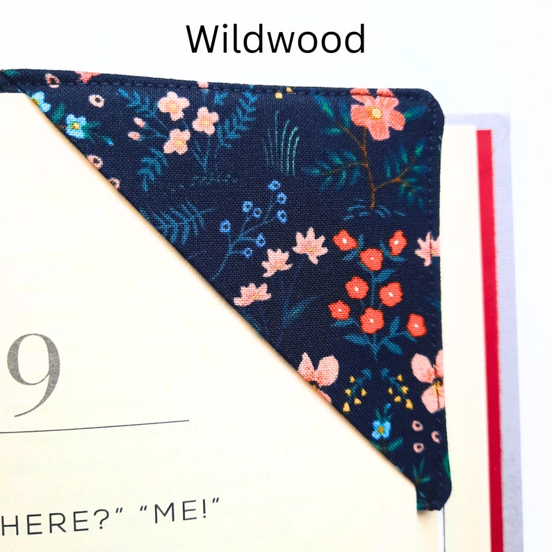 Corner bookmark made with popular Rifle Paper Company fabric, cute gift for any book lover, Mother's Day gift, reading gift, Teacher gift Wildwood