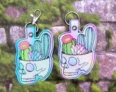 Succulent Iridescent Skull Keychain Snap Tab Fob