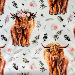Personalized Minky Baby Blanket: Floral Highland Cow, Boho Nursery Gift Set bild 5