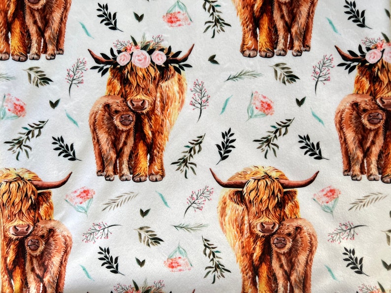 Personalized Minky Baby Blanket: Floral Highland Cow, Boho Nursery Gift Set bild 5