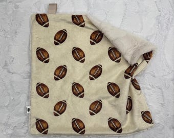 Football Minky Lovey Sports Lovey for Boy Security Blanket Ball Lovie  Baby Shower Gift Taupe Lovey Ribbon Security Blanket